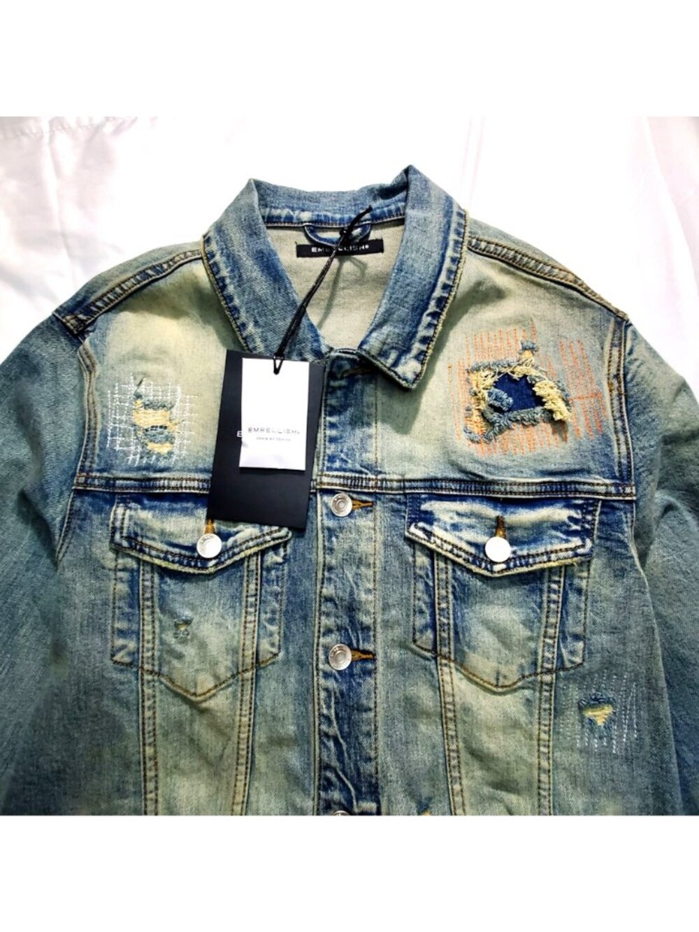 Embellish Mens Distressed Denim Jacket Size Large Blue Style EMBF121-200 NWT - Picture 15 of 15